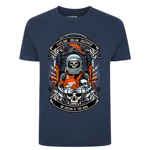 Bigdude – T-Shirt mit Astronauten-Print, dunkler Denim